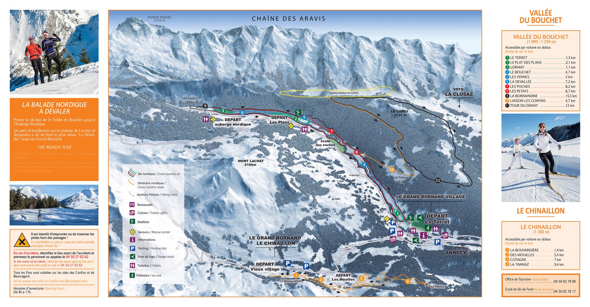 Plan des pistes du domaine skiable nordique du Massif des Aravis